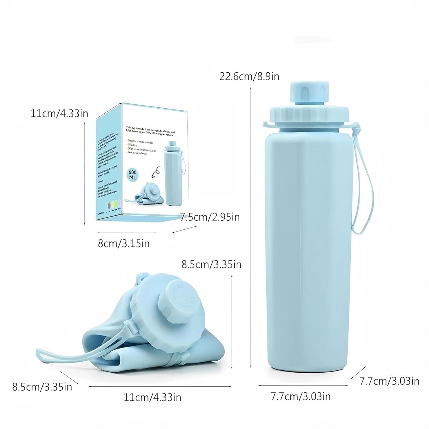Silicone Collapsible Water Bottle (600ML)