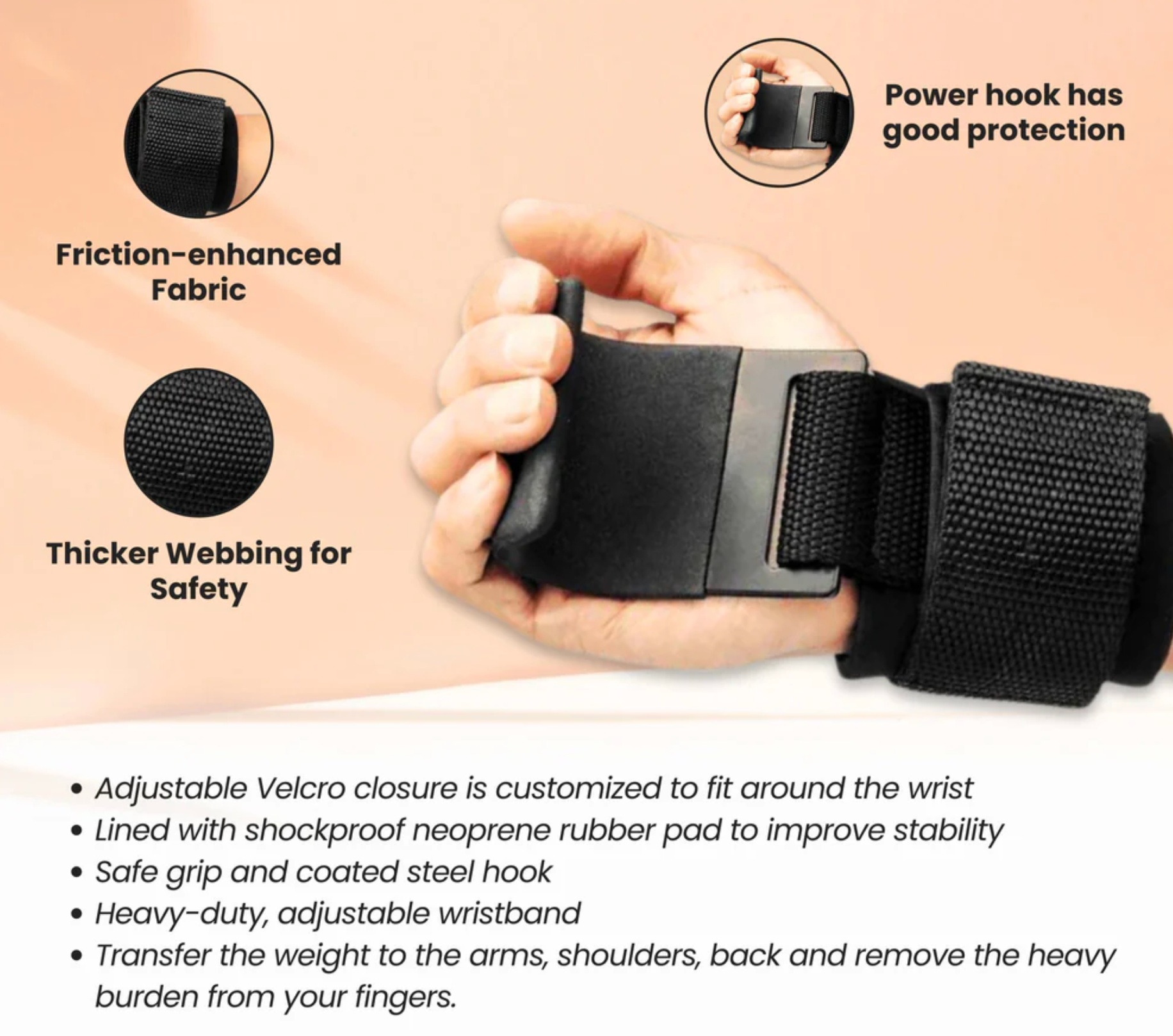 Adjustable Bodybuilding Wrist Hook Strap